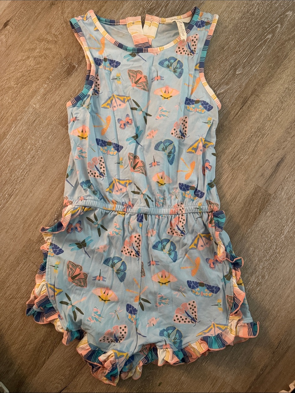 Girls' Blue Butterfly Print Romper